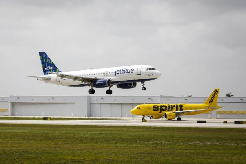 JetBlue and Spirit airplanes