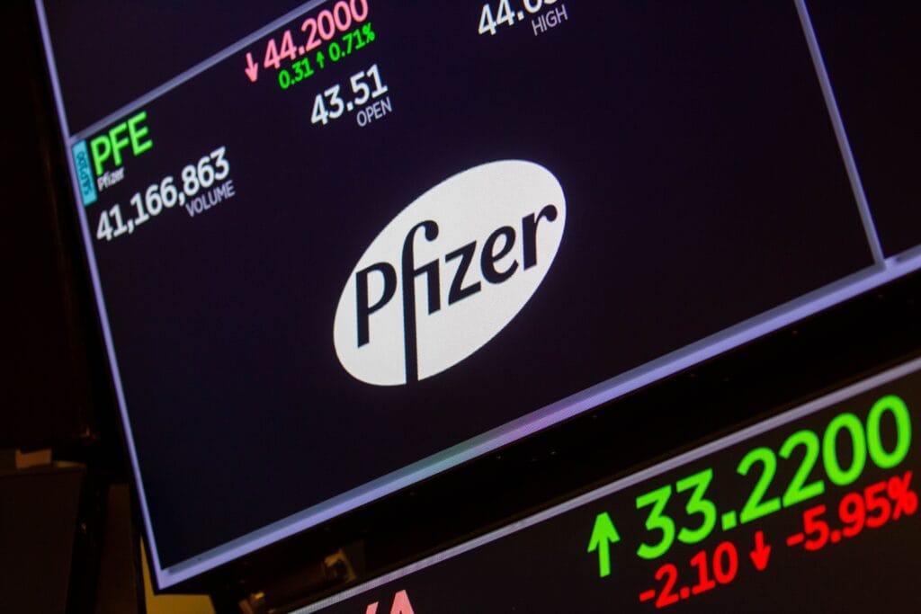 Pfizer signage on the NYSE