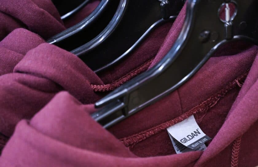 Gildan apparel on rack