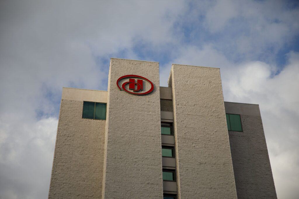 Hilton logo on a hotel in Pasadena, Calif.