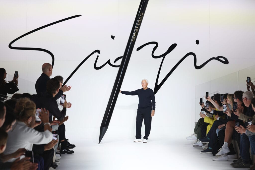 Giorgio Armani at fashion show in Milan