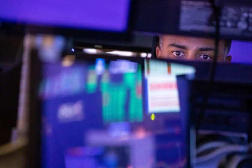 Trader on the floor of the NYSE