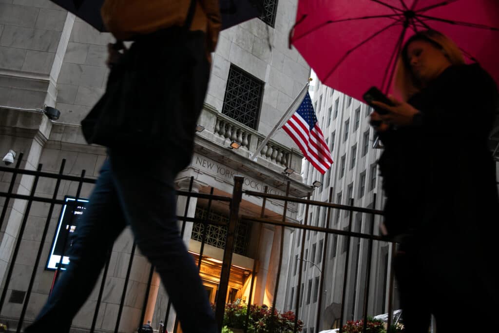 Pedestrians outside the NYSE