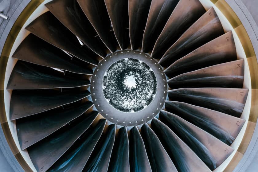 Engine fan blades on a Southwest Airlines Boeing 737-800 airplane
