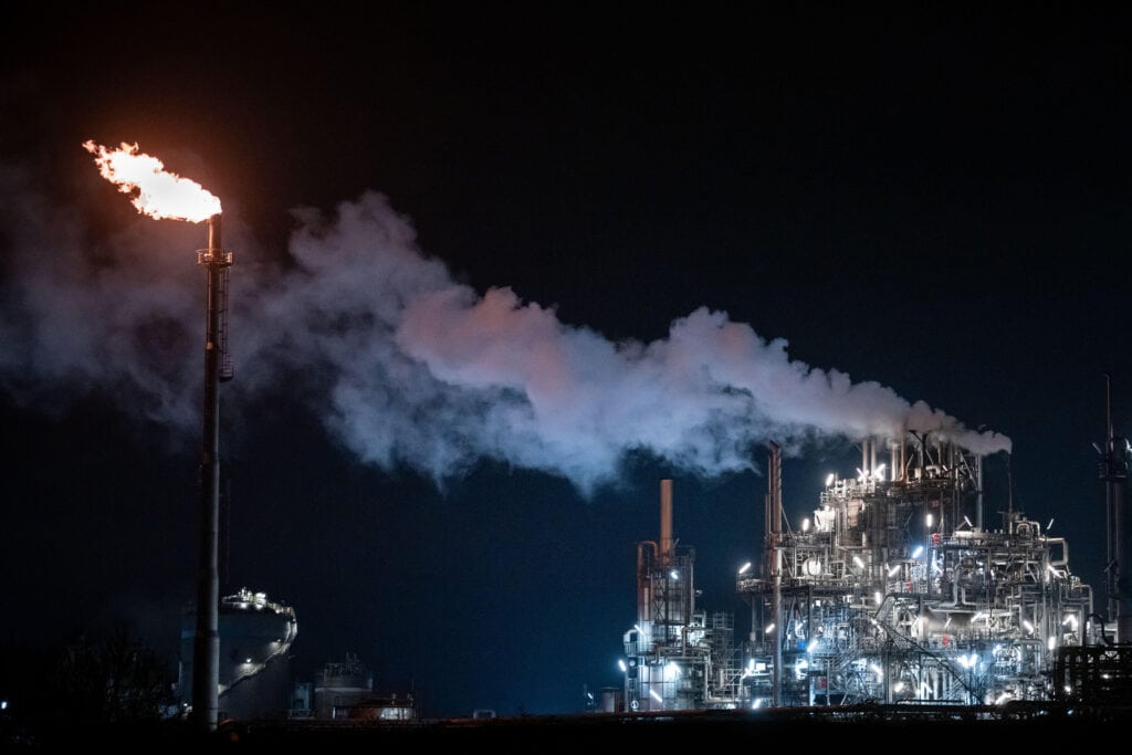Gas is flared at the Ruhrchemie plant at OQ Chemicals