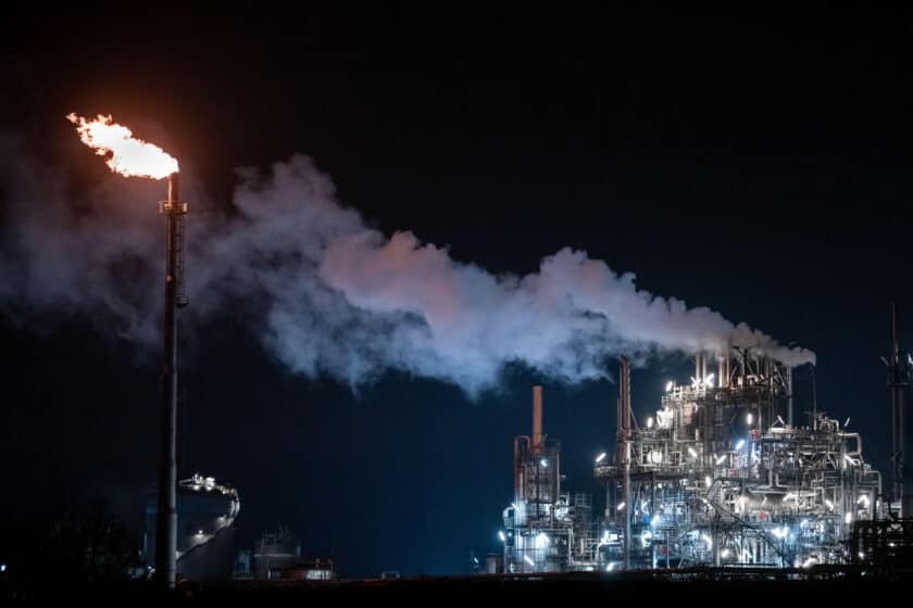 Gas is flared at the Ruhrchemie plant at OQ Chemicals