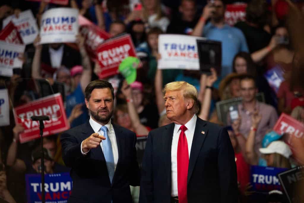 JD Vance and Donald Trump during a campaign event in Grand Rapids