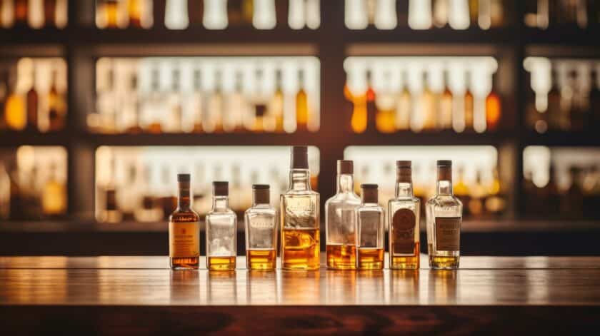 Alcohol on a bar counter