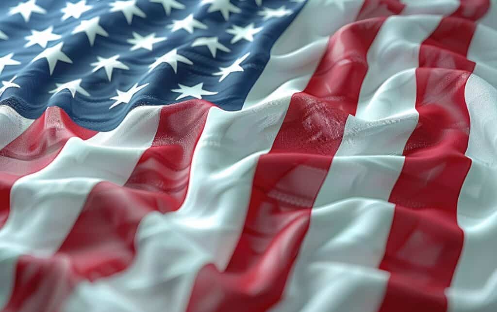 Wavy U.S. flag with star-spangled blue field and red and white stripes