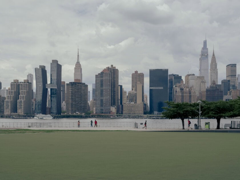 The Manhattan skyline from Gantry Plaza State Park in the Long Island City neighborhood in the Queens borough of New York