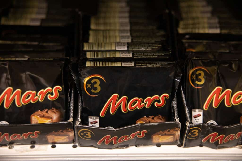 A display of chocolate Mars bar snacks