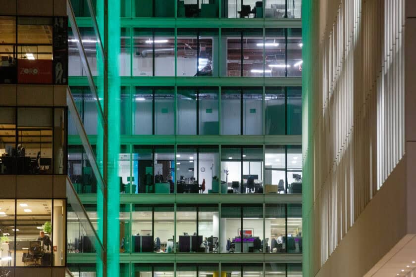 Office workers work at desks