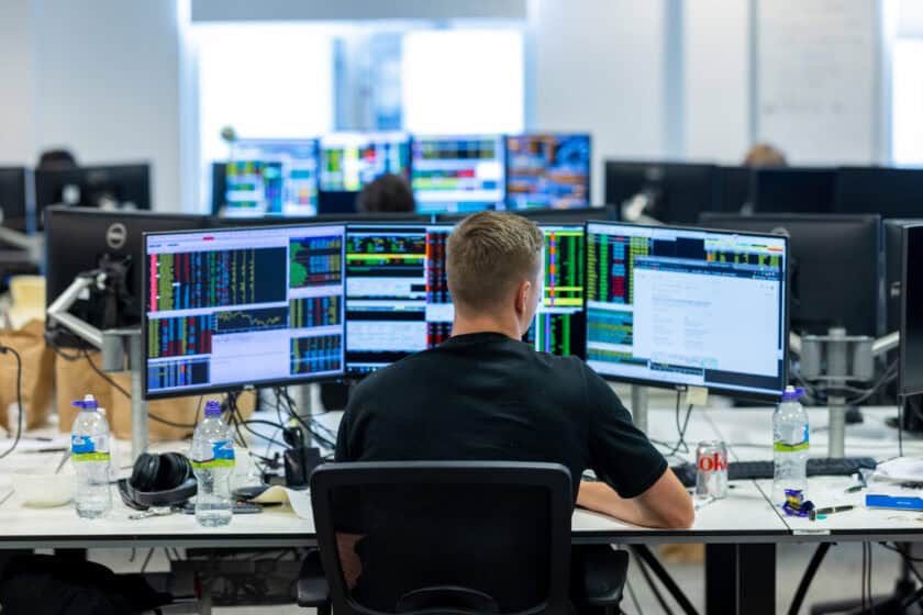 A trader at a desk