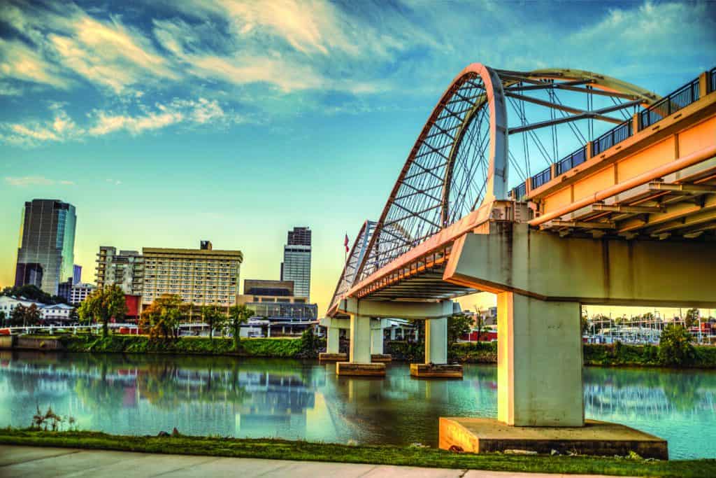 Broadway Street Bridge spanning over the  Arkansas River