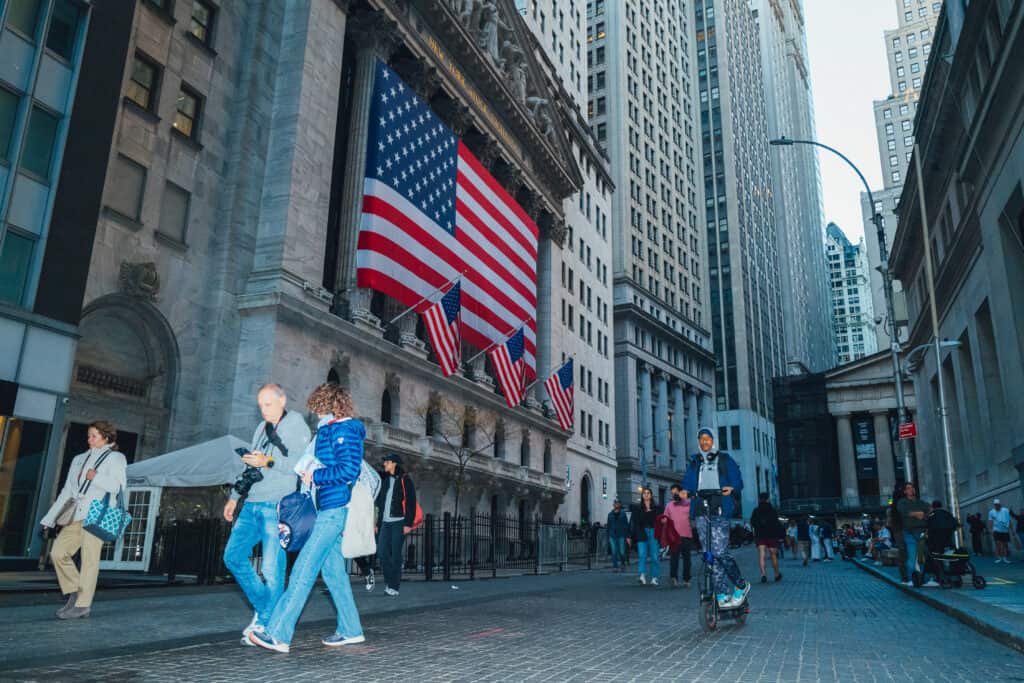 American flags at the New York Stock Exchange