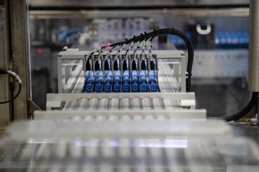 A production line of Wegovy injection pens